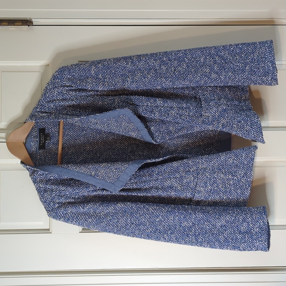 Talbots Open Front Blue and White Waterfall Blazer - Women's - XL Petite - XLP
